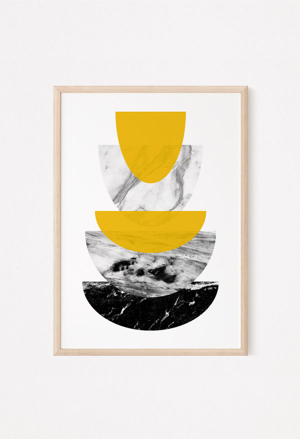 mustard yellow geometric half circles art