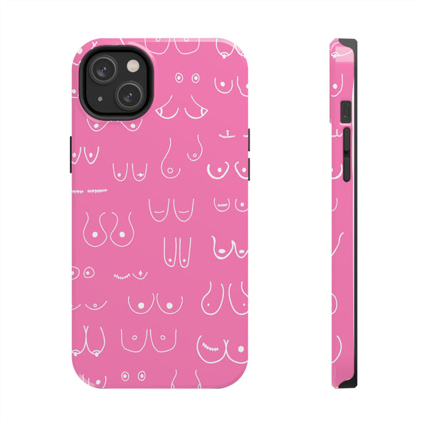 Hot Pink and White Breast Cancer Boobs Tough Phone Cases