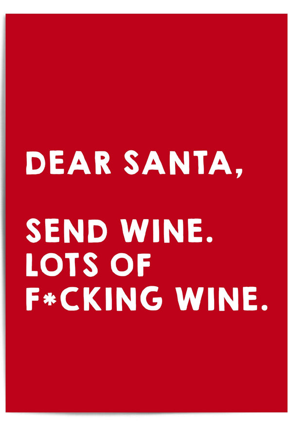 Funny Christmas Wall Art – Dear Santa Send Wine Print – Sarcastic Holiday Decor – Red Funny Christmas Sign for Home