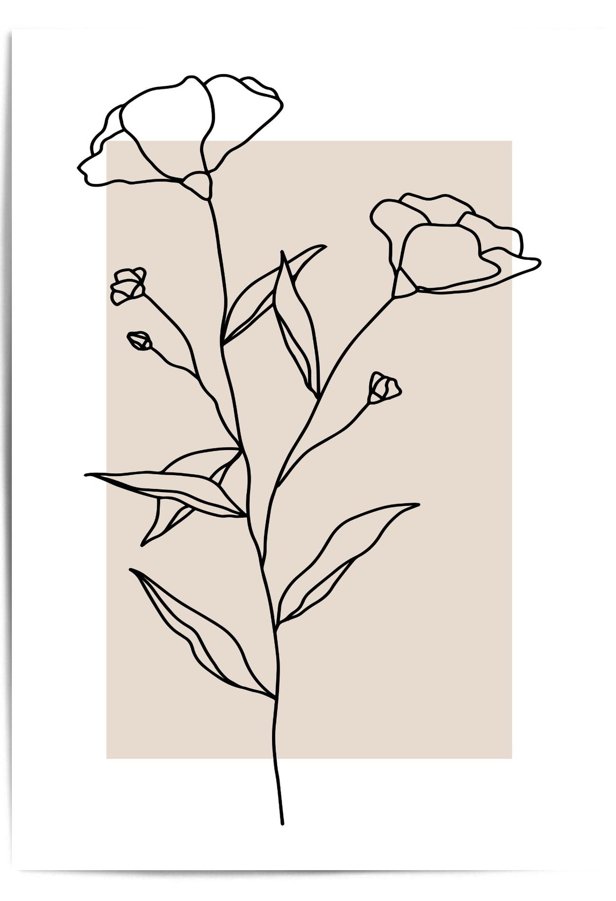 Minimalist line art of flowers on a beige background