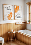 orange black grey bathroom wall art
