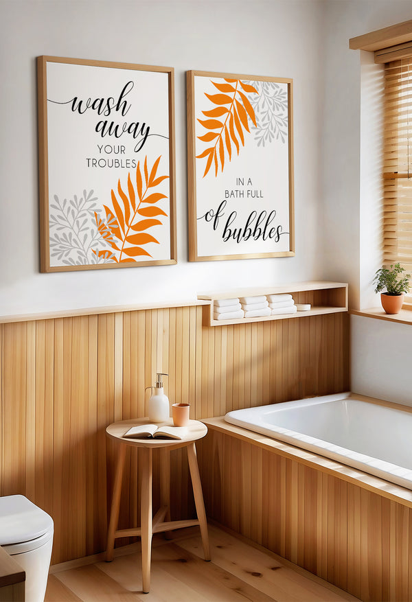 orange black grey bathroom wall art