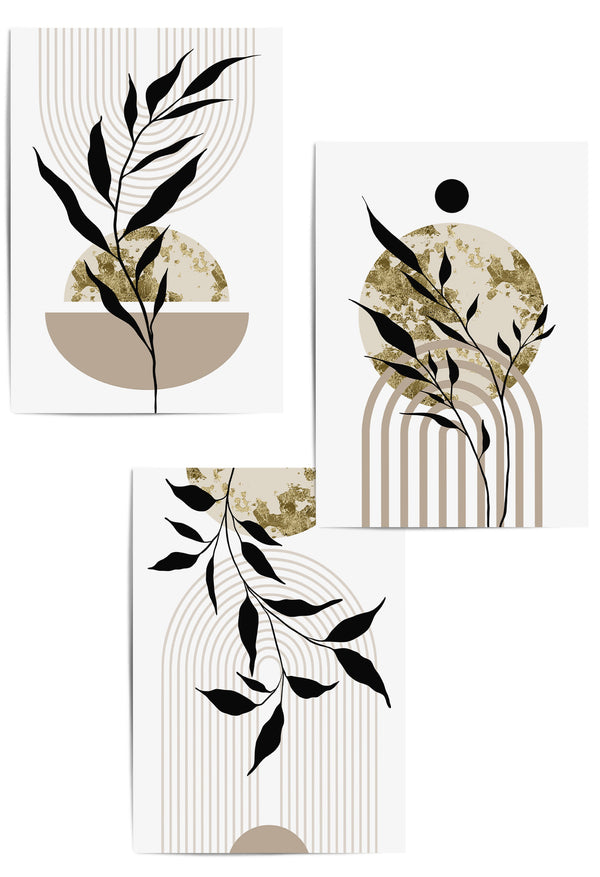 black beige and gold mid-century prints