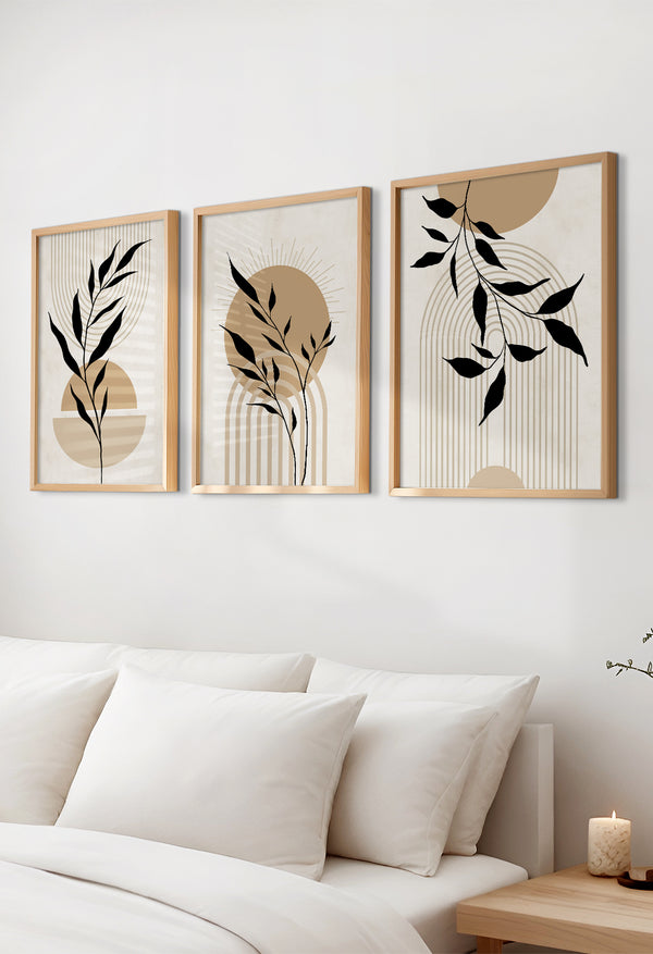 beige and black mid century prints set for living room