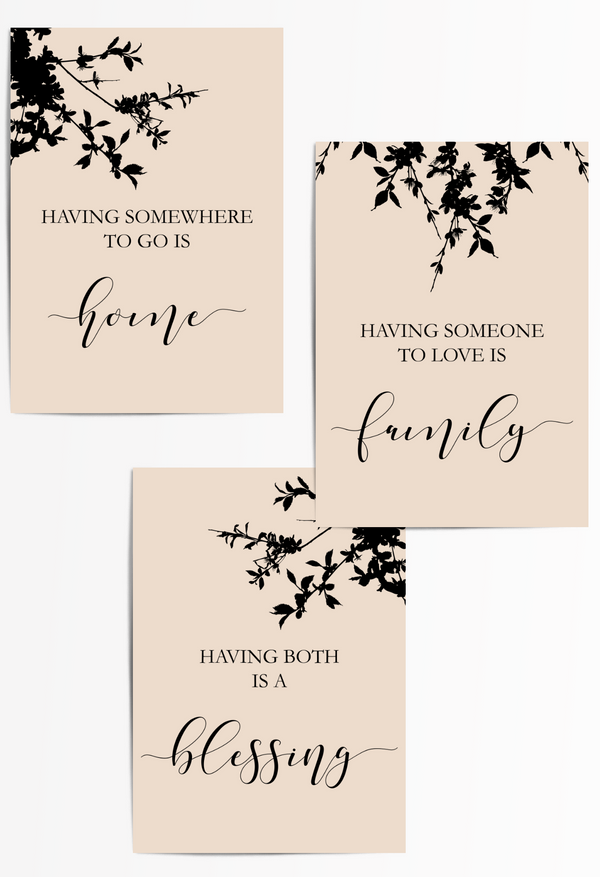 set of 3 beige living room family quotes