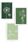 set of 3 green shades dandelion wall art