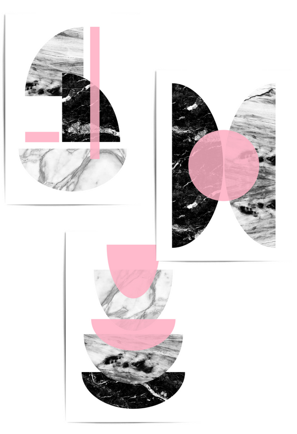 Set of 3 Pink and Grey Abstract Prints