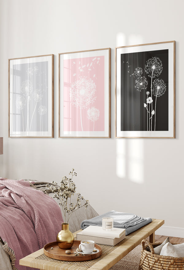 set of 3 pink and grey bedroom decor