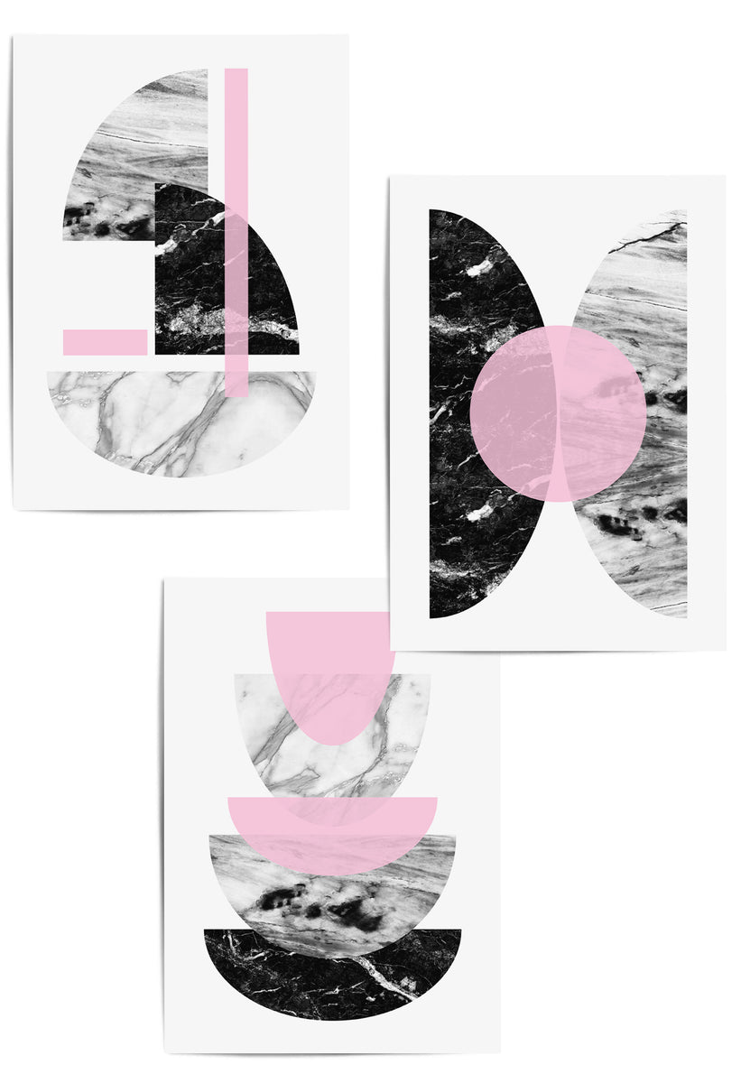 Set of 3 Pink and Grey Abstract Prints