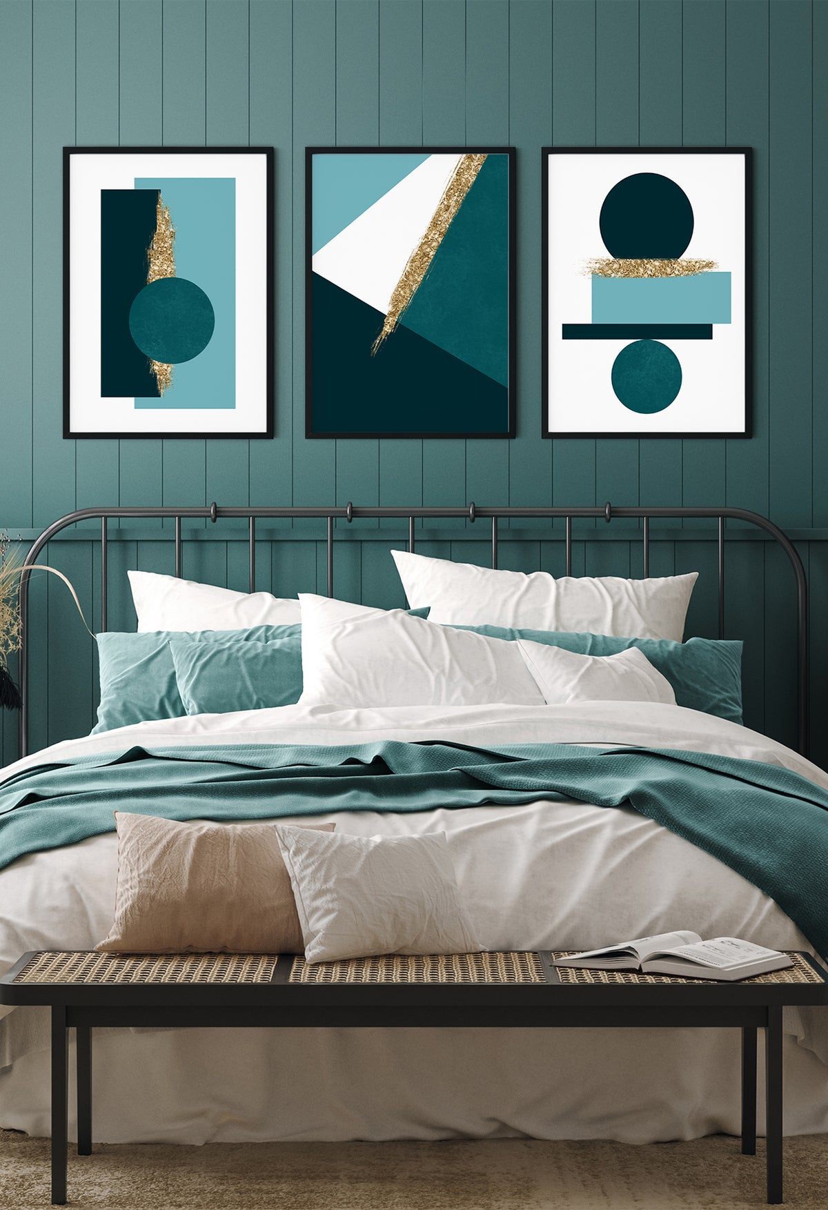 teal and gold bedroom decor