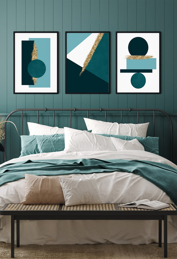 teal and gold bedroom decor