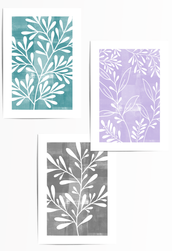 Teal, Purple and Grey Botanical Bedroom Prints