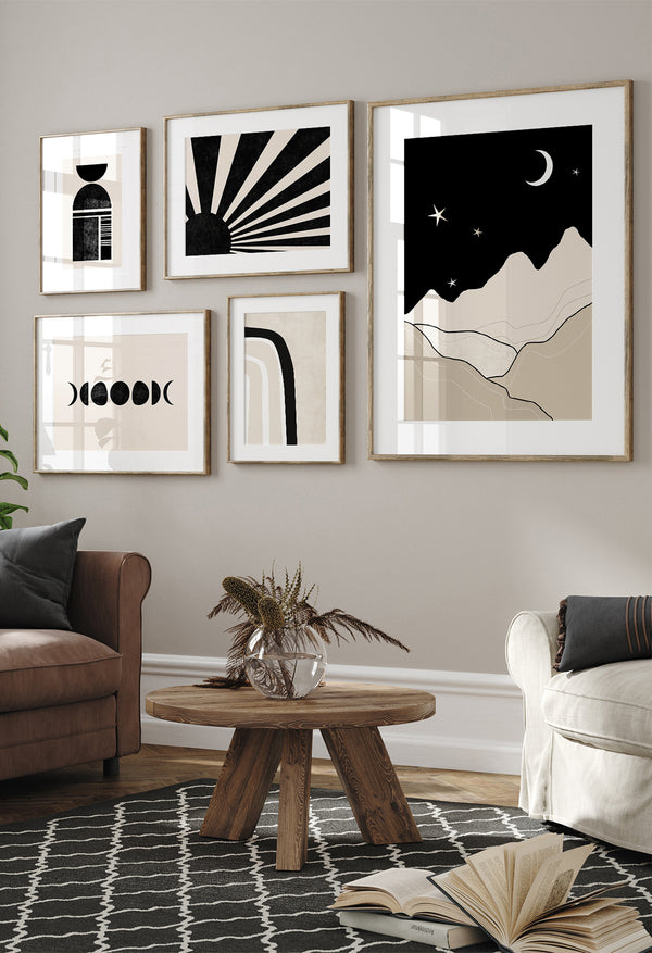 Neutral Black and Beige Boho Gallery Wall Art Prints