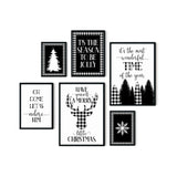 Black and white Christmas wall art set of 6 featuring buffalo plaid festive prints