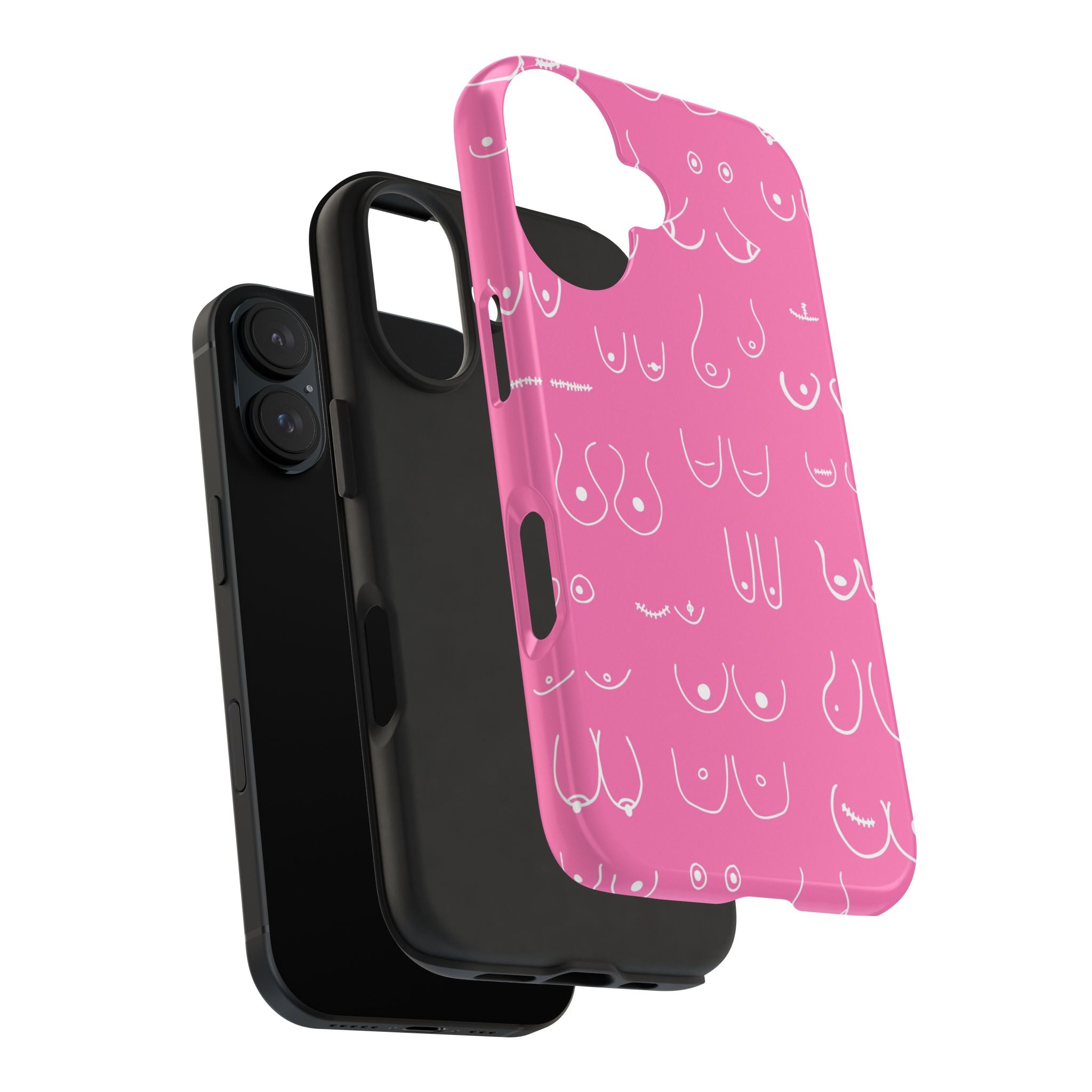 Hot Pink and White Breast Cancer Boobs Tough Phone Cases