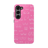 Hot Pink and White Breast Cancer Boobs Tough Phone Cases