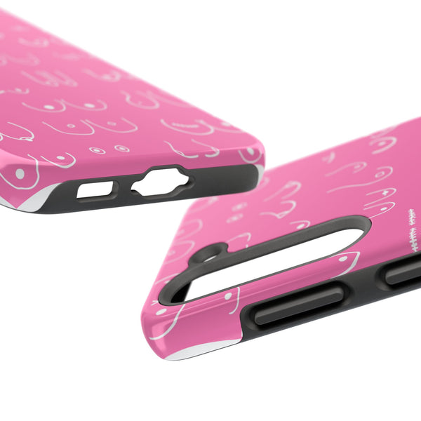 Hot Pink and White Breast Cancer Boobs Tough Phone Cases