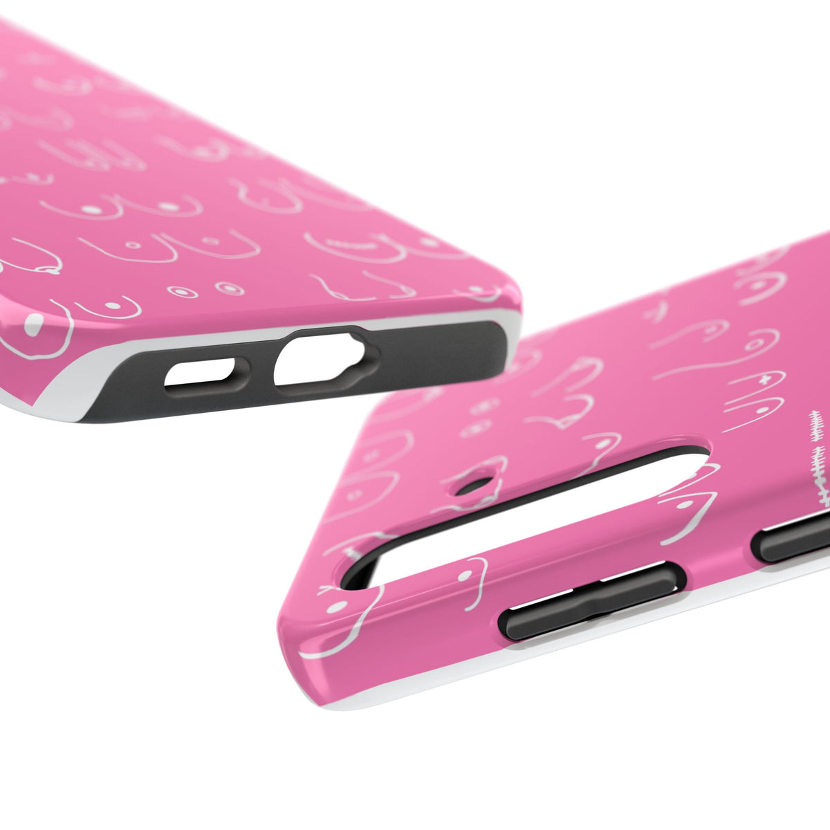Hot Pink and White Breast Cancer Boobs Tough Phone Cases