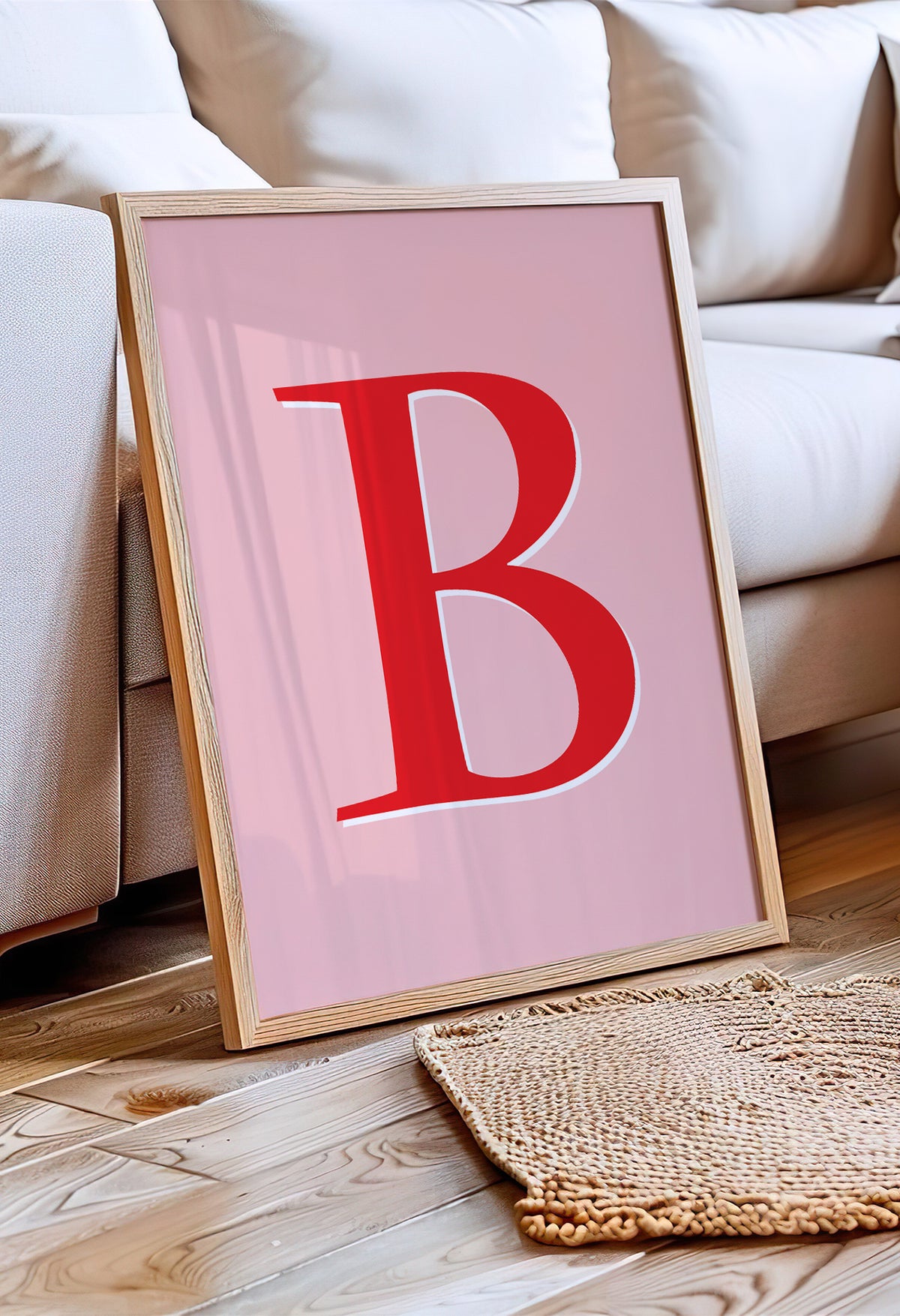 Personalized Initial Wall Art Print – Bold Monogram Poster | Red & Pink Custom Letter Decor