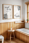 black and beige bathroom prints