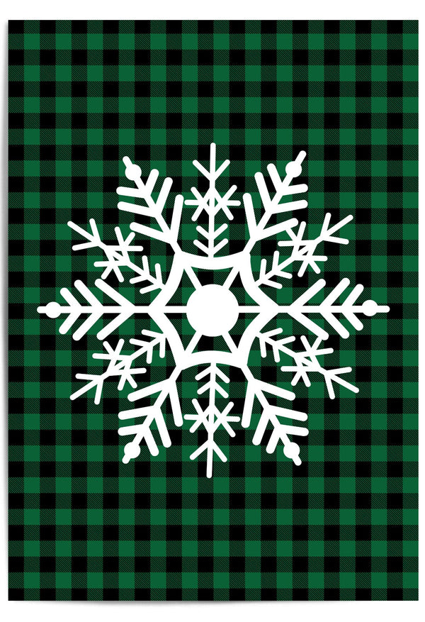 Buffalo plaid snowflake Christmas wall art print green and black
