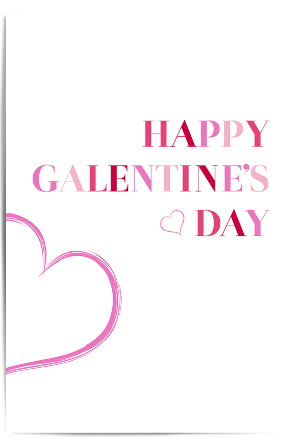 Happy Galentine’s Day wall art with pink typography and heart illustration