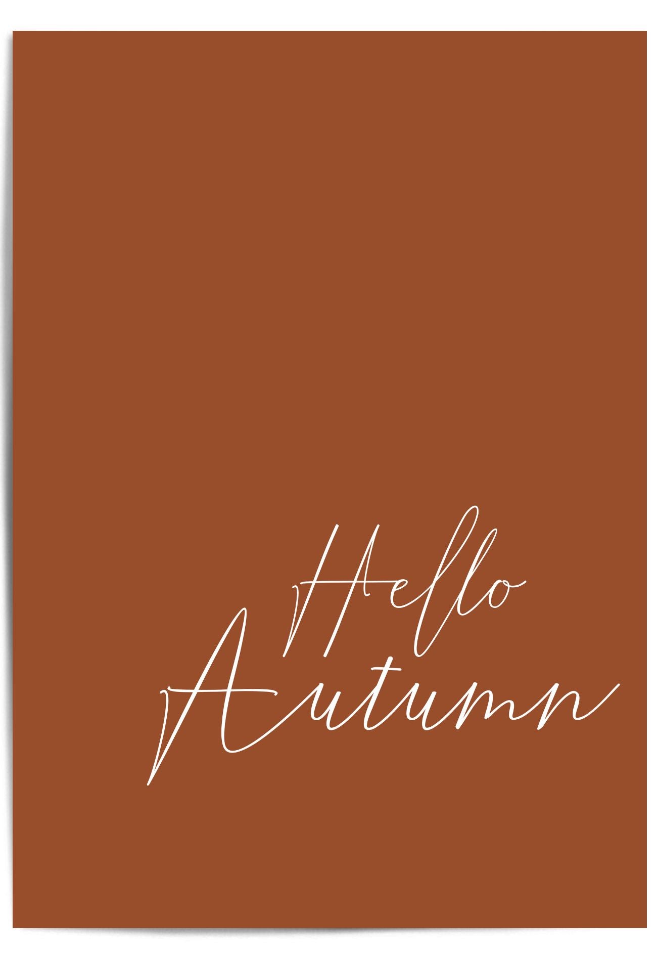 Burnt Orange background with 'Hello Autumn' text in white
