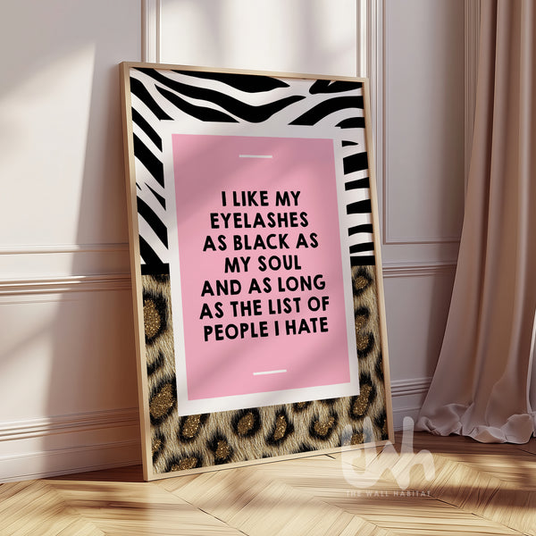 Framed poster with zebra and leopard print border and humorous text on a light background