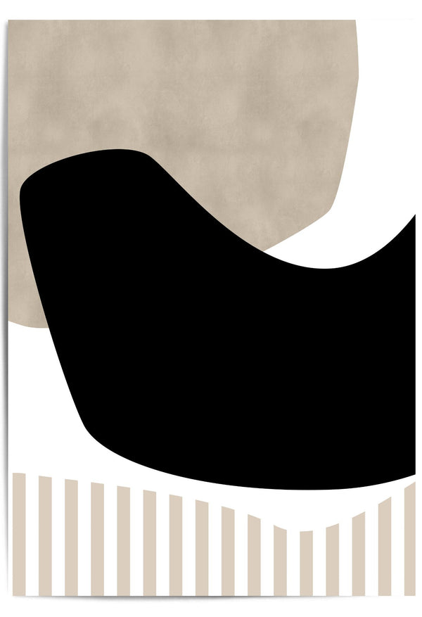 Abstract design with black wavy shape on a beige and white background