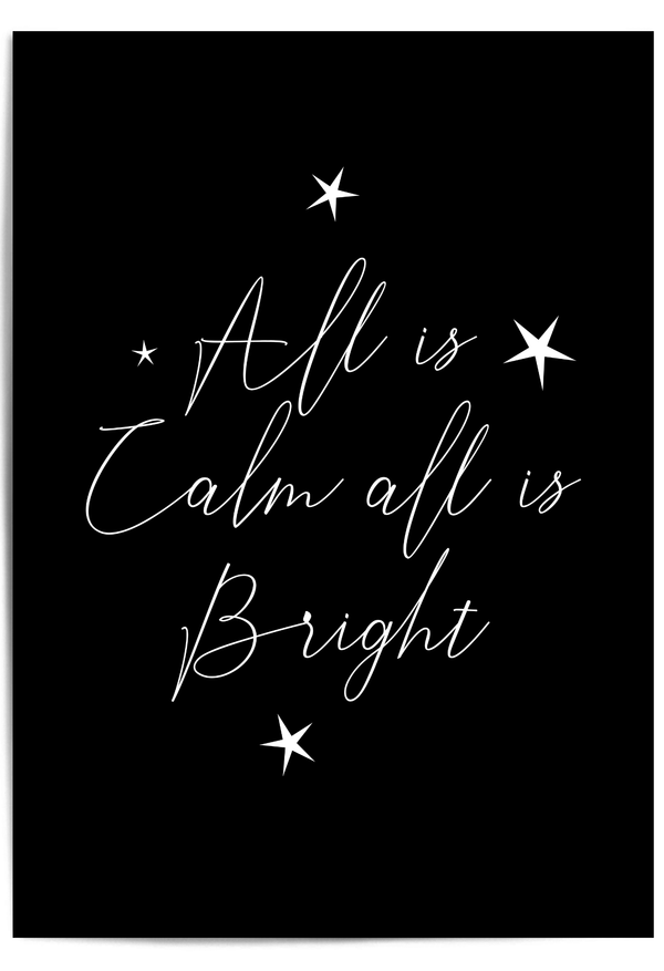 All Is Calm All Is Bright Christmas Wall Art Print – Minimalist Black and White Holiday Decor