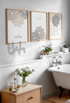 Spa inspired bathroom decor with relax soak unwind wall art