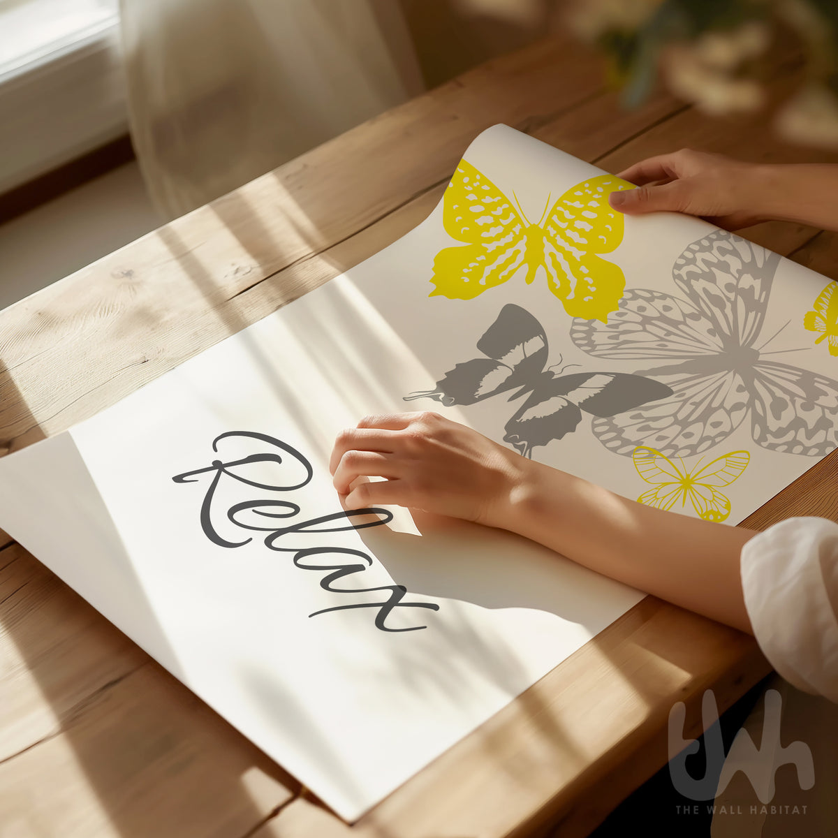 relax bathroom poster print in grey and yellow
