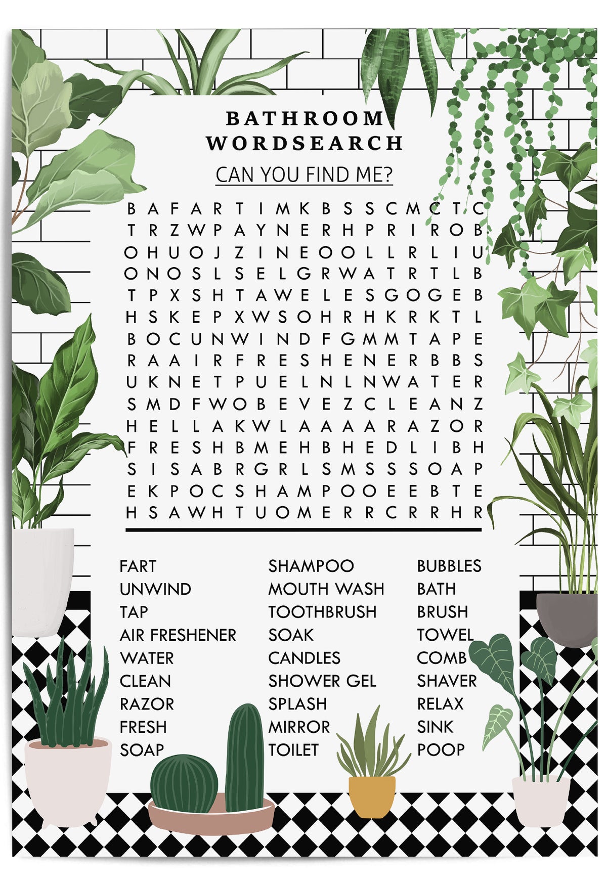 tropical bathroom word search puzzle print