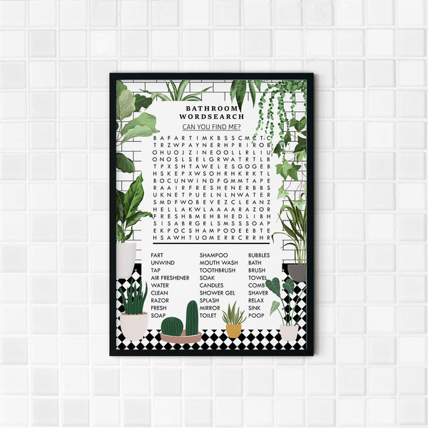 green bathroom wordsearch wall prints