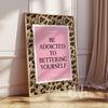 Be addicted to bettering yourself wall art with pink background and leopard print border, motivational typography home decor print