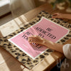Be addicted to bettering yourself wall art with pink background and leopard print border, motivational typography home decor print