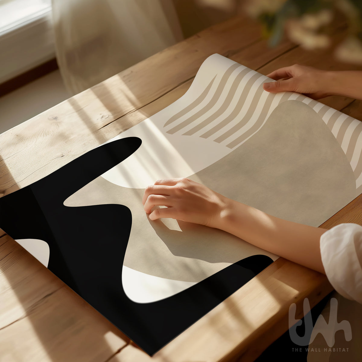 Beige and Black Abstract Shapes Wall Art Print – Neutral Modern Minimalist Decor
