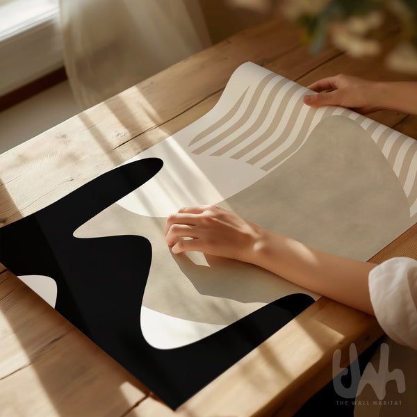 Beige and Black Abstract Shapes Wall Art Print – Neutral Modern Minimalist Decor