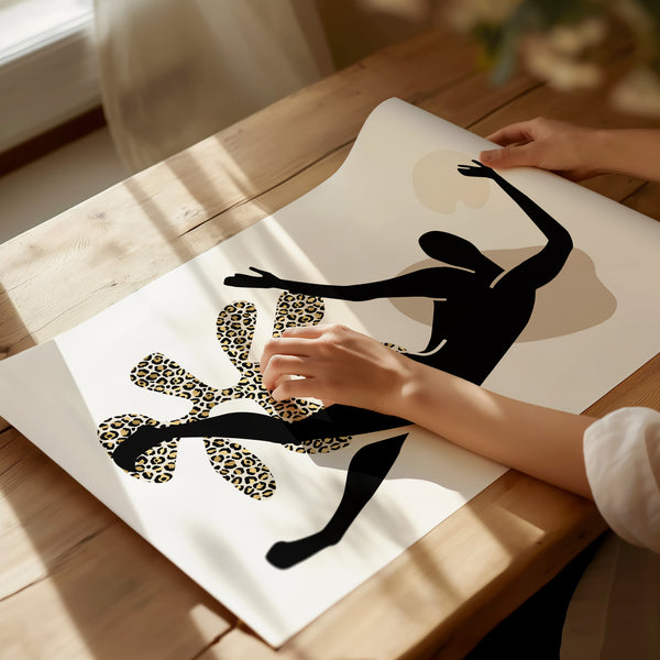 leopard print silhouette beige wall art