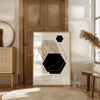 Black Beige Gold Geometric Hexagon Abstract Wall Art – Minimalist Modern Decor for Neutral Living Rooms, Hallways & Bedrooms