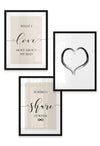 black framed set of 3 black and beige bedroom wall art prints