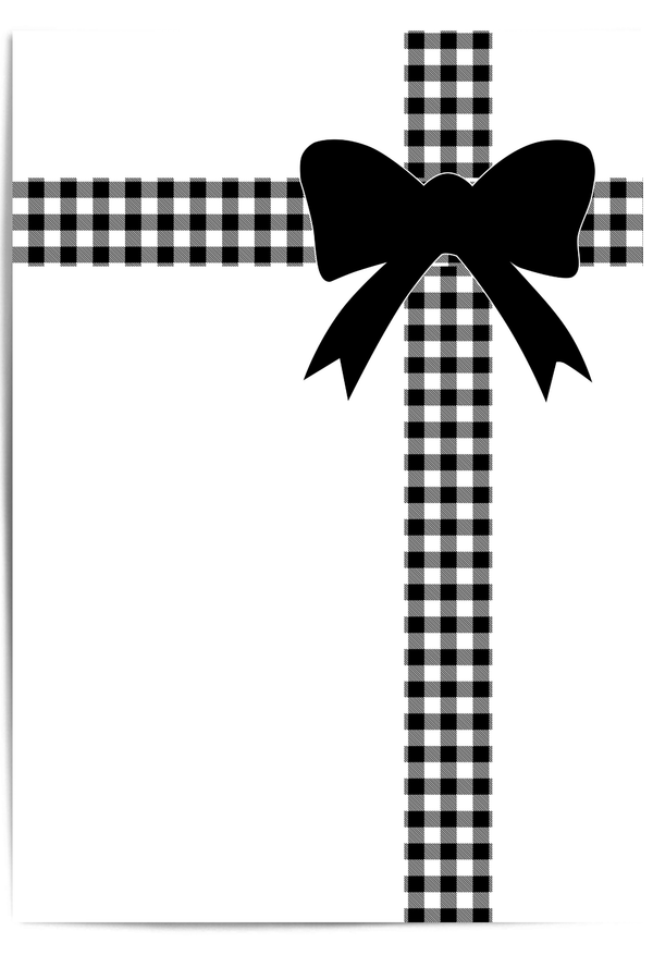 Black and white buffalo plaid bow Christmas wall art print