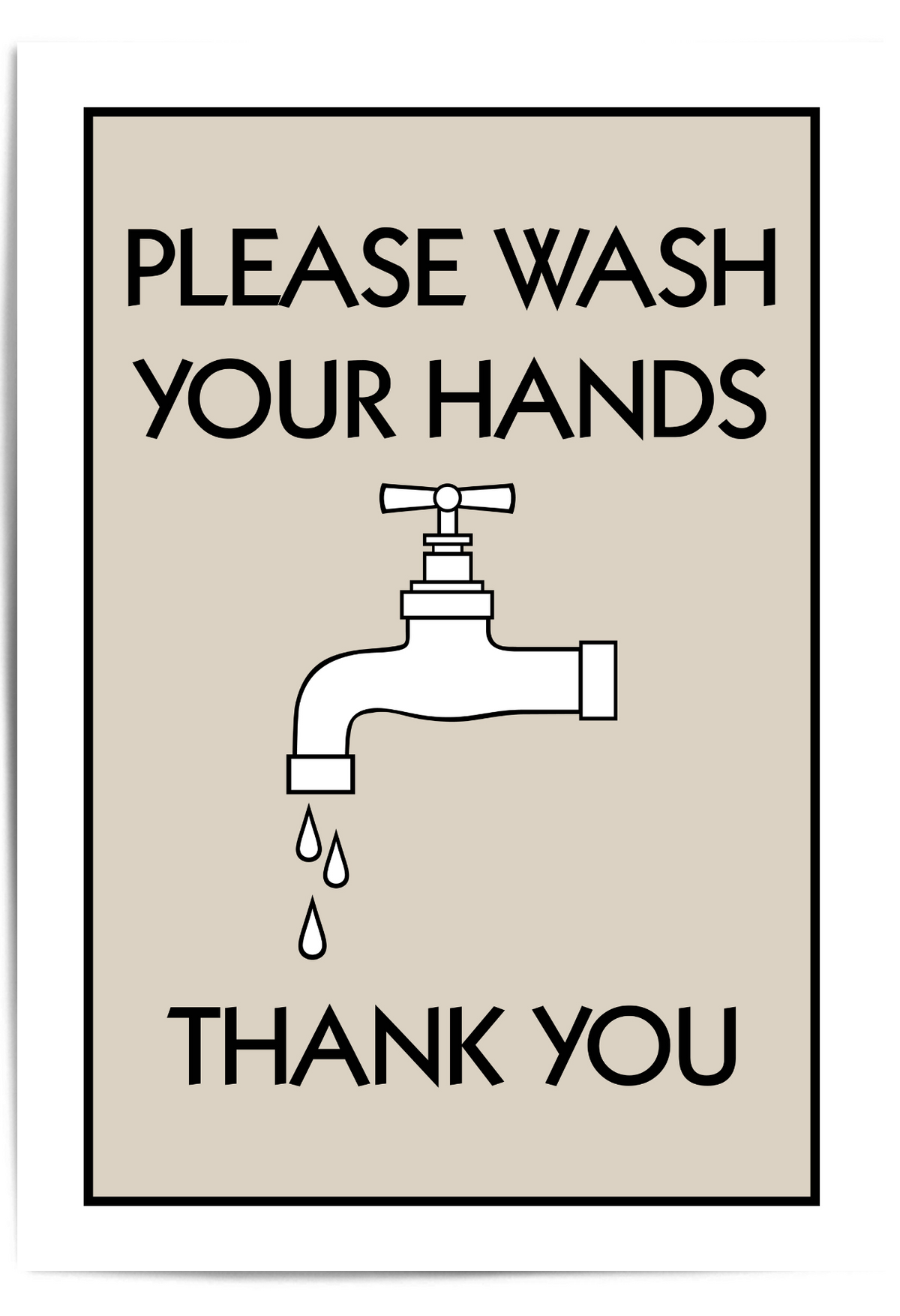 please wash you hands sign in black and beige