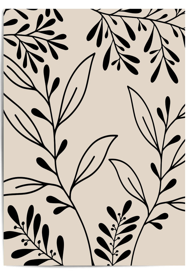 Beige print with black leaf pattern