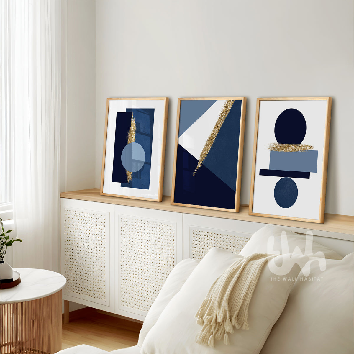 living room blue and gold accessories