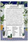 Blue Bathroom Word Search Art Print
