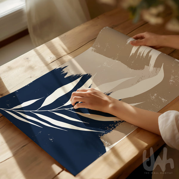 blue and beige poster