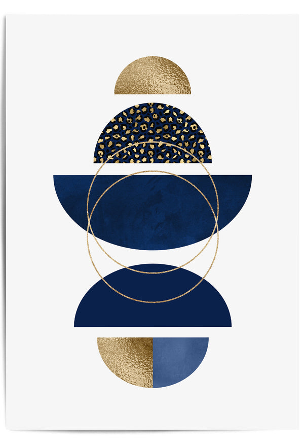 blue gold and white semi circle wall prints