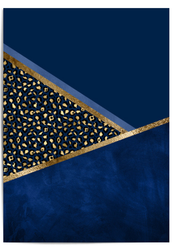 navy blue and gold geometric print with leopard pattern