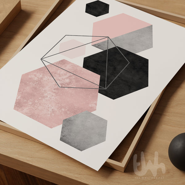 pink and grey Geometric wall art design print